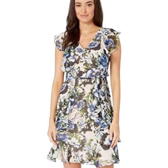 Tommy Hilfiger Carmen Floral Chiffon Flutter Sleeve Mini Dress Sz 6 - Picture 1 of 11